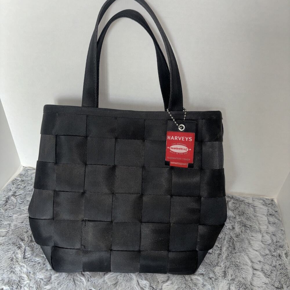 Harveys the Original Seatbelt Black Chunky Woven Tote Bag 11x11x4 - Picture 2 of 4